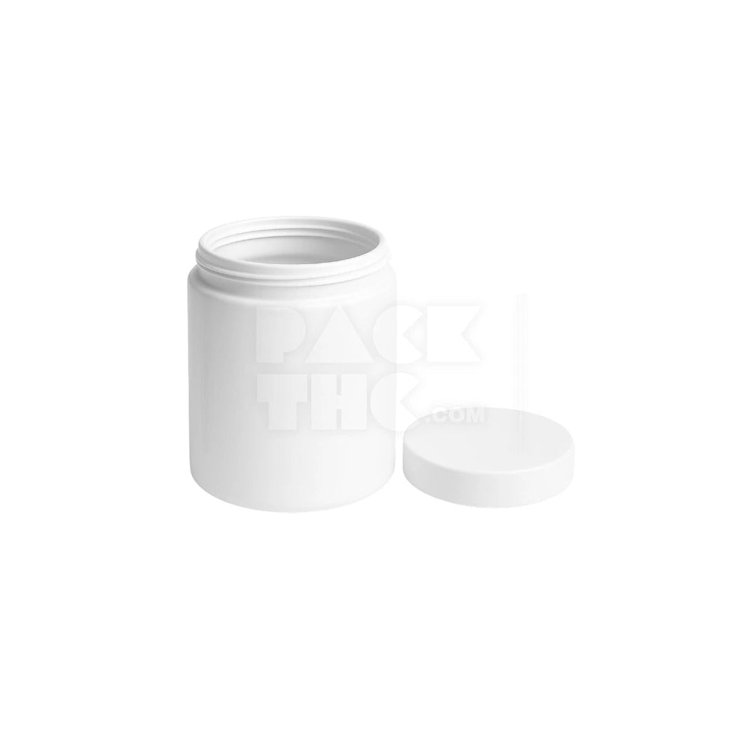 image 8OZ PLASTIC JAR WITH SMOOTH CAP - WHITE WITH WHITE LID - (200 COUNT) Pack THC