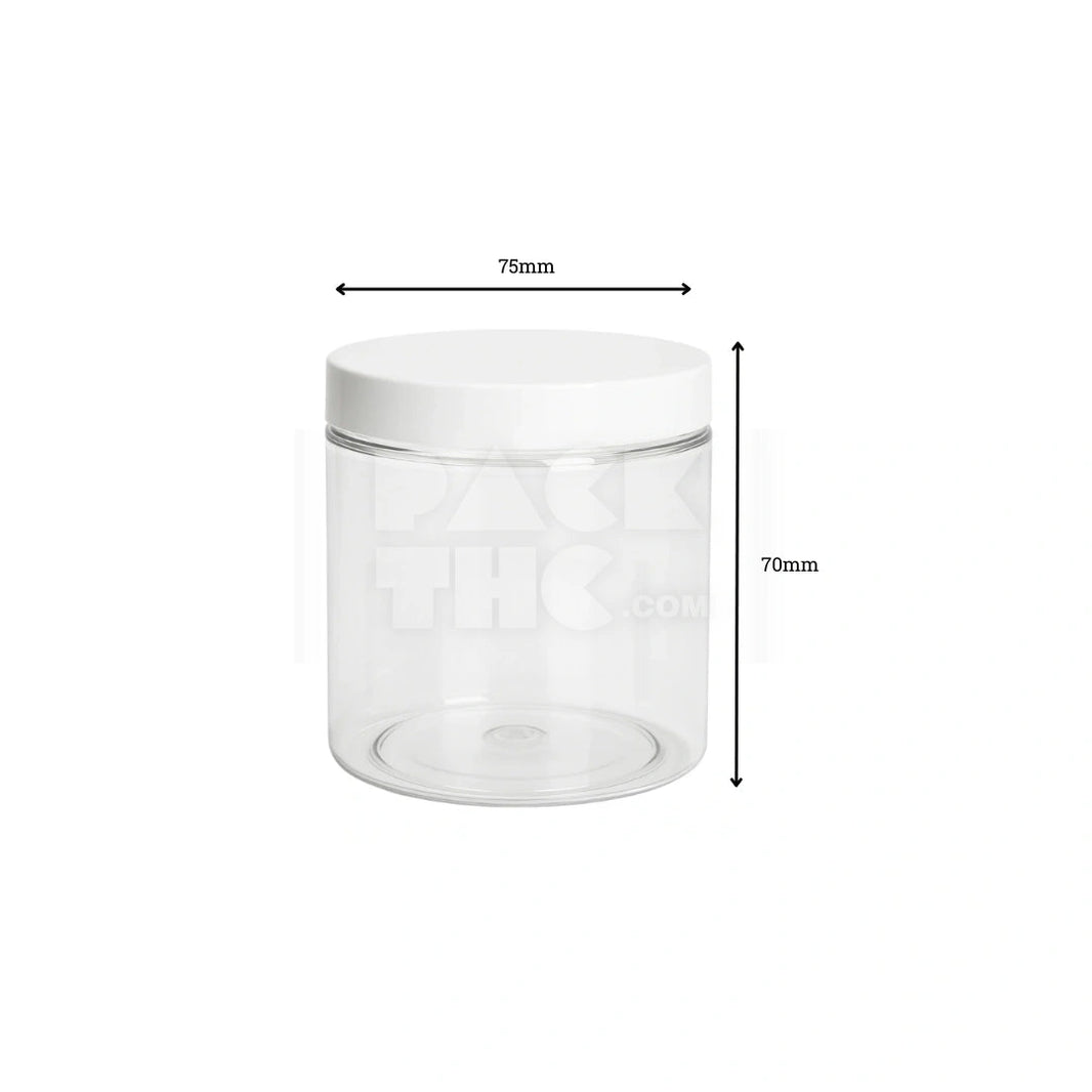 image 8OZ PLASTIC JAR WITH SMOOTH CAP - CLEAR WITH WHITE LID - (200 COUNT) Pack THC
