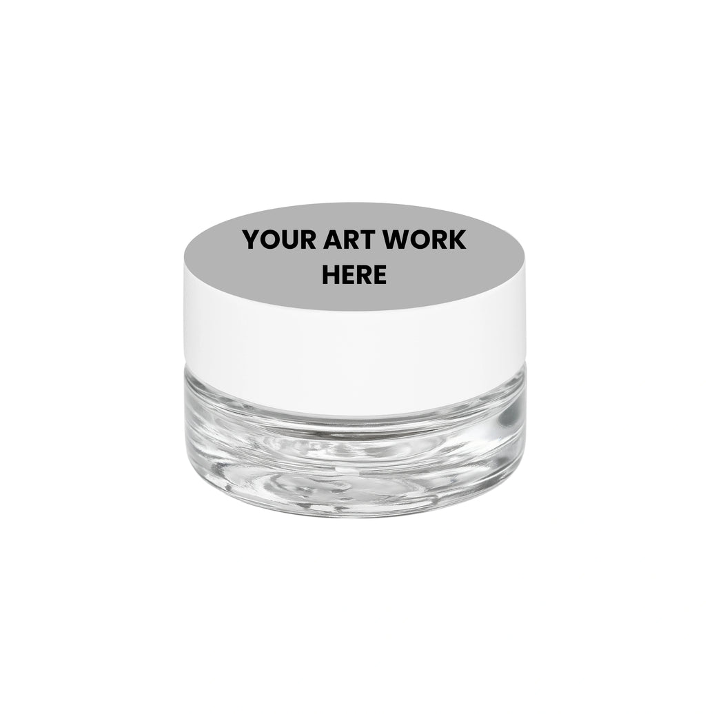 7ml Clear Glass Low Profile Container - Black Or White Cap With Labels & Application