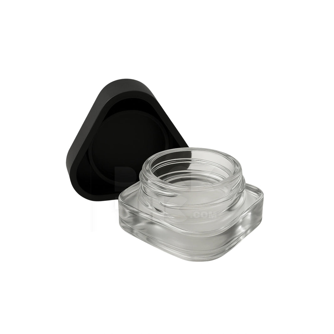 image 5 ML CR GLASS TRIANGLE CONCENTRATE CONTAINER - BLACK LID - (400 COUNT) Pack THC