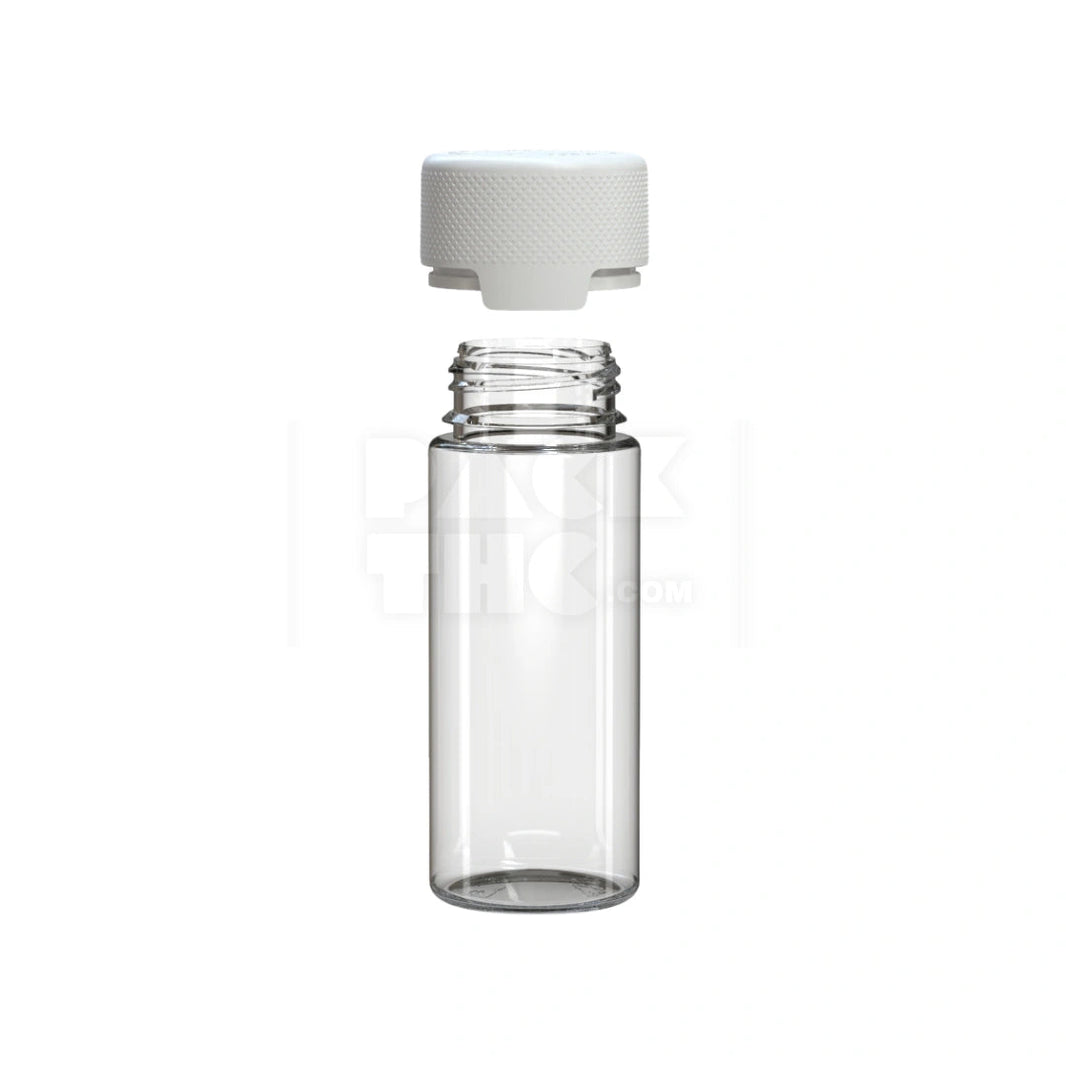 image 120ML AVIATOR CR BOTTLE WITH FRICTION FIT CLOSURE & TAMPER EVIDENT BREAK-OFF BAND (CLEAR NATURAL BOTTLE WITH OPAQUE WHITE CLOSURE) - (400 count) Pack THC