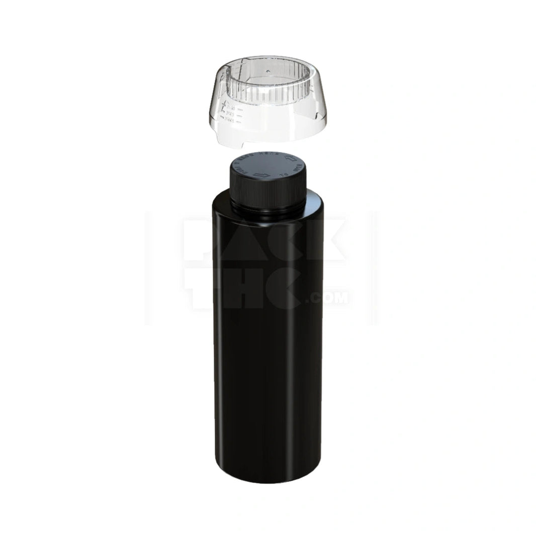 image 1L AVIATOR CR BASE BOTTLE WITH INTERGRATED LINER & TAMPER EVIDENT BREAK-OFF BAND & DOSING CUP (OPAQUE BLACK BOTTLE, OPAQUE BLACK CLOSURE WITH CLEAR NATURAL DOSING CUP) - (30 count) Pack THC
