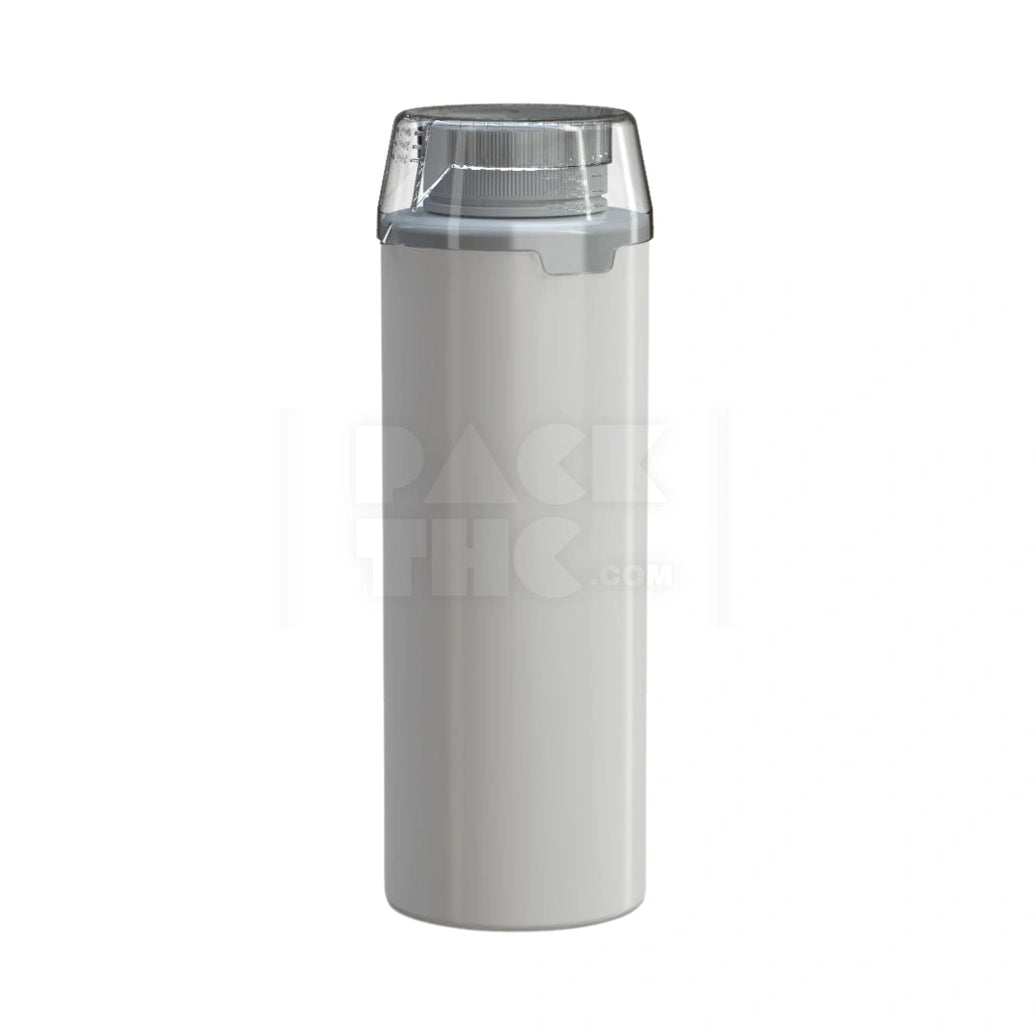 1L AVIATOR CR BASE BOTTLE WITH INTERGRATED LINER & TAMPER EVIDENT BREAK-OFF BAND & DOSING CUP (OPAQUE WHITE BOTTLE, OPAQUE WHITE CLOSURE WITH CLEAR NATURAL DOSING CUP) - (30 count) Pack THC
