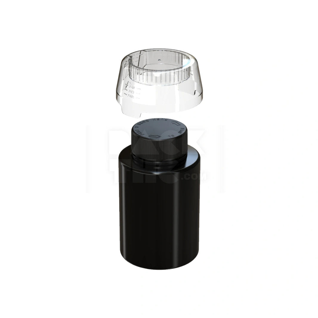 image 500ML AVIATOR CR BASE BOTTLE WITH INTERGRATED LINER &TAMPER EVIDENT BREAK-OFF BAND & DOSING CUP (OPAQUE BLACK BOTTLE, OPAQUE BLACK CLOSURE WITH CLEAR NATURAL DOSING CUP) - (60 count) Pack THC