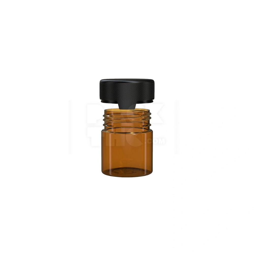 3OZ (90CC) AVIATOR CR CONTAINER WITH INTEGRATED LINER & TAMPER EVIDENT BREAK-OFF BAND (TRANSLUCENT AMBER CONTAINER WITH OPAQUE BLACK CLOSURE) - (400 count) Pack THC