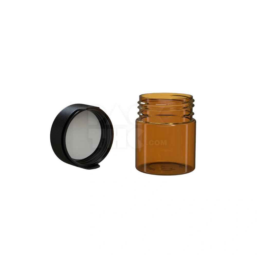 3OZ (90CC) AVIATOR CR CONTAINER WITH INTEGRATED LINER & TAMPER EVIDENT BREAK-OFF BAND (TRANSLUCENT AMBER CONTAINER WITH OPAQUE BLACK CLOSURE) - (400 count) Pack THC
