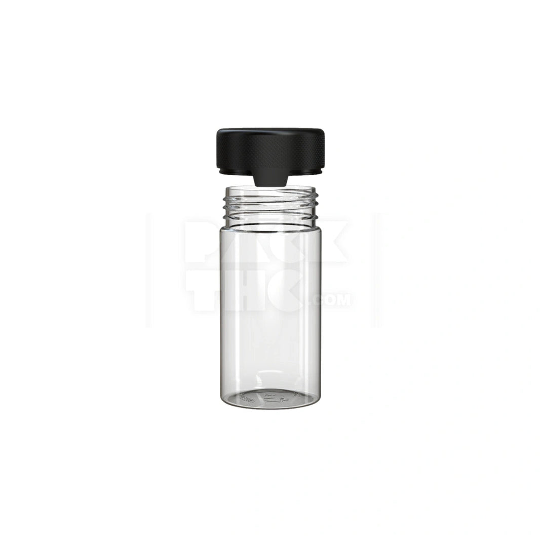 image 6OZ (180CC) AVIATOR CR CONTAINER WITH INTEGRATED LINER & TAMPER EVIDENT BREAK-OFF BAND (CLEAR NATURAL CONTAINER WITH OPAQUE BLACK CLOSURE) - (300 count) Pack THC