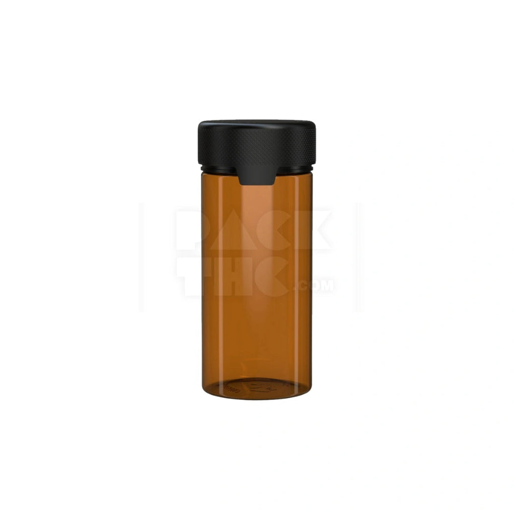 8OZ (240CC) AVIATOR CR CONTAINER WITH INTEGRATED LINER & TAMPER EVIDENT BREAK-OFF BAND (TRANSLUCENT AMBER CONTAINER WITH OPAQUE BLACK CLOSURE) - (200 count) Pack THC