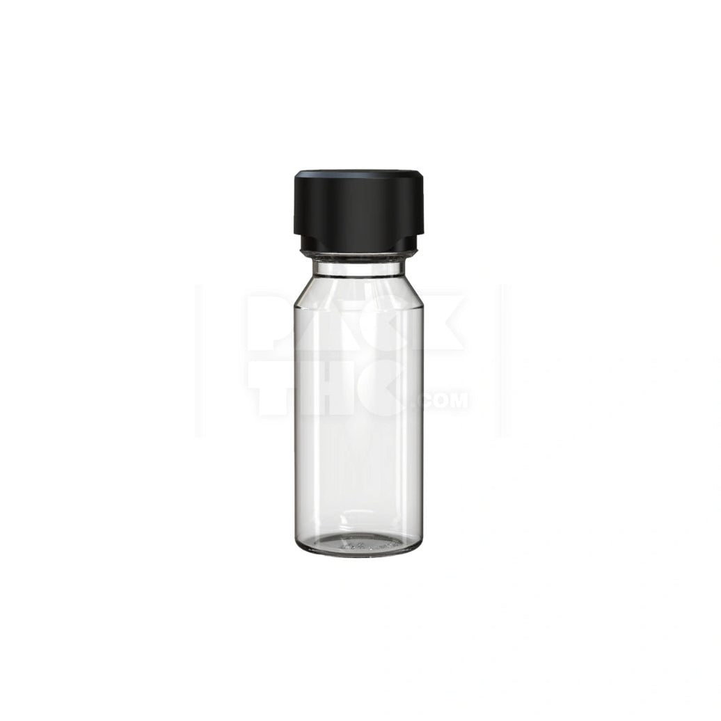 60ML AVIATOR CR SHOT BOTTLE WITH FRICTION FIT CLOSURE & TAMPER BREAK-OFF BAND (CLEAR NATURAL BOTTLE WITH OPAQUE BLACK CLOSURE) - (500 count) Pack THC