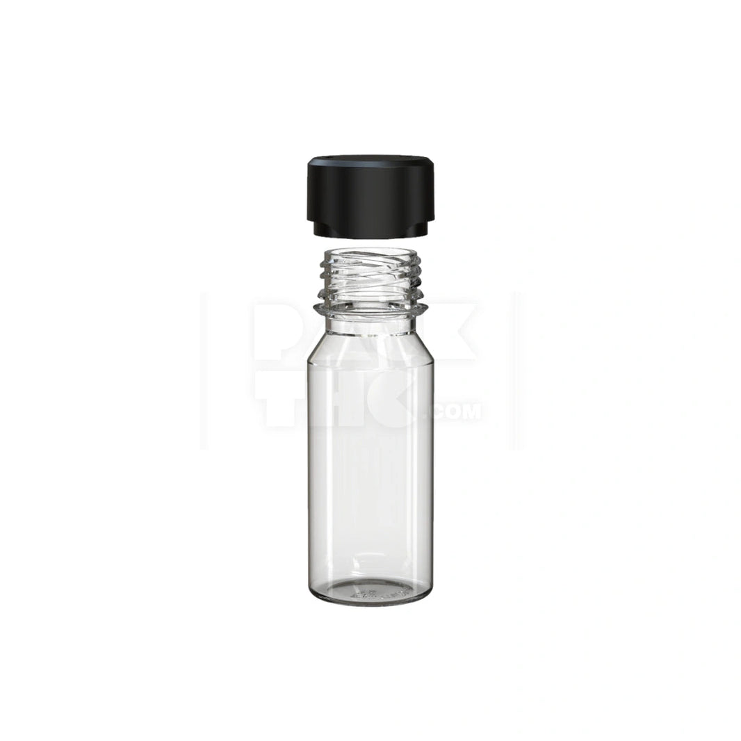 image 60ML AVIATOR CR SHOT BOTTLE WITH FRICTION FIT CLOSURE & TAMPER BREAK-OFF BAND (CLEAR NATURAL BOTTLE WITH OPAQUE BLACK CLOSURE) - (500 count) Pack THC