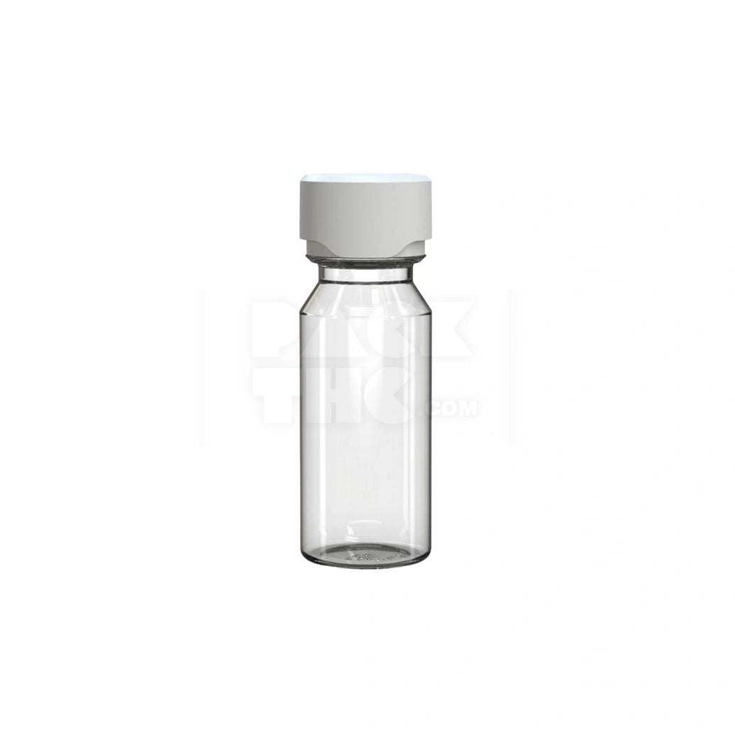 60ML AVIATOR CR SHOT BOTTLE WITH FRICTION FIT CLOSURE & TAMPER BREAK-OFF BAND (CLEAR NATURAL BOTTLE WITH OPAQUE WHITE CLOSURE) - (500 count) Pack THC