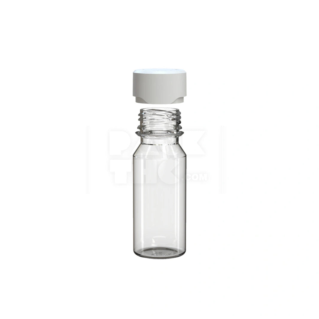 image 60ML AVIATOR CR SHOT BOTTLE WITH FRICTION FIT CLOSURE & TAMPER BREAK-OFF BAND (CLEAR NATURAL BOTTLE WITH OPAQUE WHITE CLOSURE) - (500 count) Pack THC