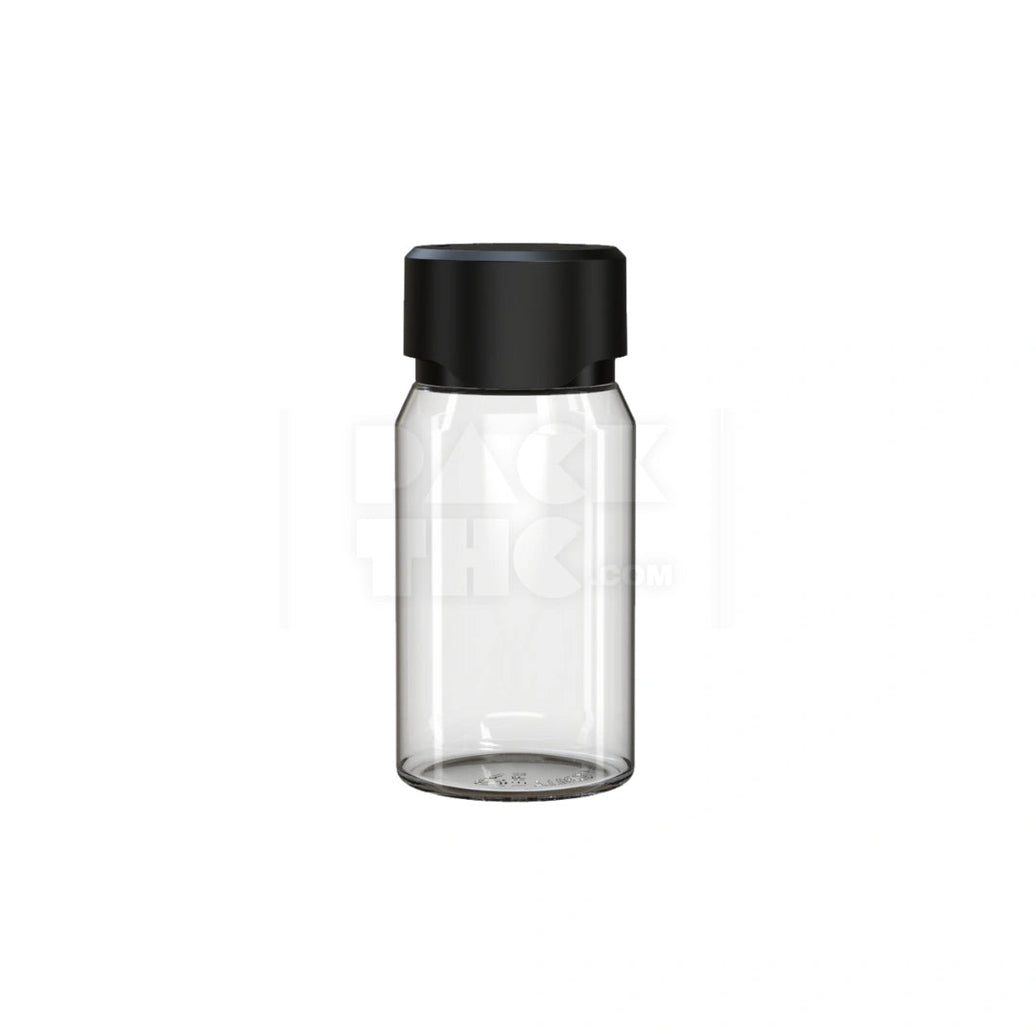 60ML MINI AVIATOR CR SHOT BOTTLE WITH FRICTION FIT CLOSURE & TAMPER BREAK-OFF BAND (CLEAR NATURAL BOTTLE WITH OPAQUE BLACK CLOSURE) - (500 count) Pack THC