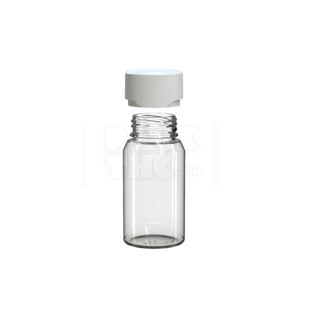 image 60ML MINI AVIATOR CR SHOT BOTTLE WITH FRICTION FIT CLOSURE & TAMPER BREAK-OFF BAND (CLEAR NATURAL BOTTLE WITH OPAQUE WHITE CLOSURE) - (500 count) Pack THC