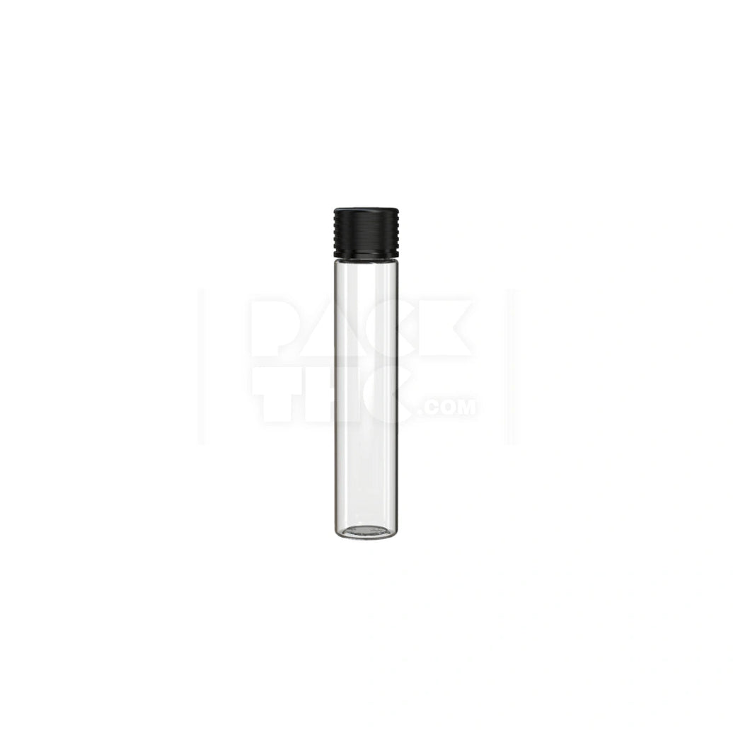 115MM AVIATOR TUBE FLAT BOTTOM WITH INTEGRATED LINER & TAMPER EVIDENT BREAK-OFF BAND (CLEAR NATURAL TUBE WITH OPAQUE BLACK CLOSURE) - (500 count) Pack THC