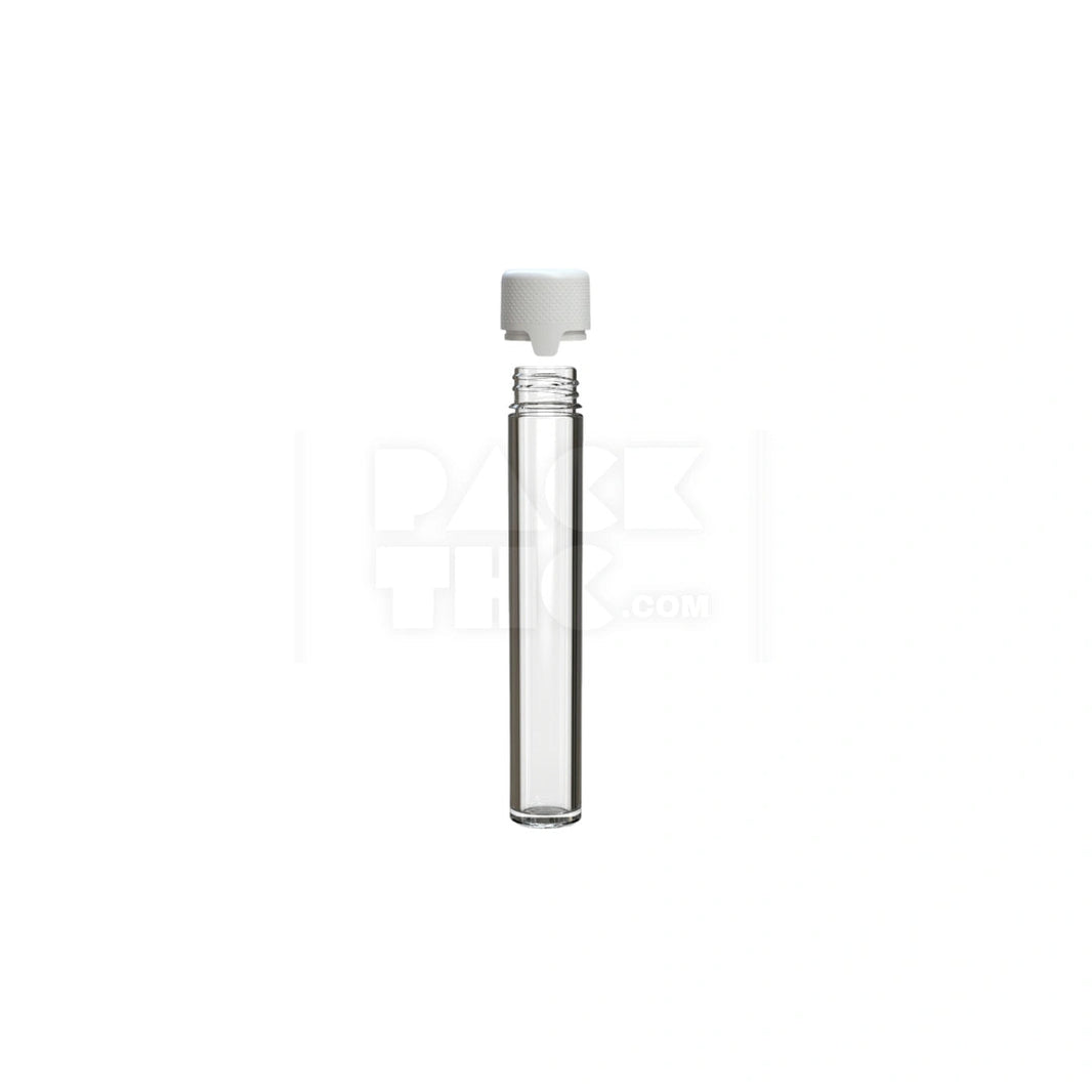 image 115MM AVIATOR TUBE FLAT BOTTOM WITH INTEGRATED LINER & TAMPER EVIDENT BREAK-OFF BAND (CLEAR NATURAL TUBE WITH OPAQUE WHITE CLOSURE) - (500 count) Pack THC