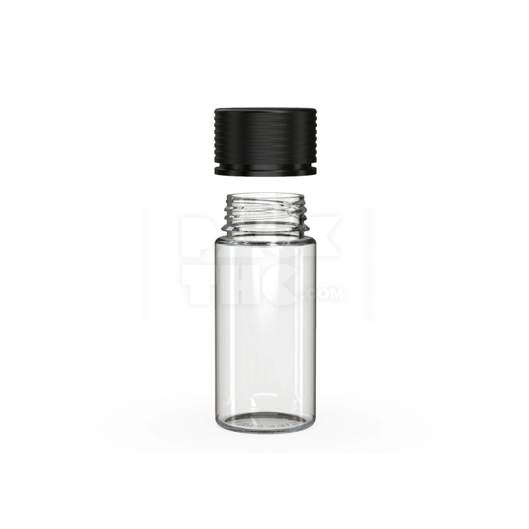 image 100ML SPIRAL CR BOTTLE WITH FRICTION FIT CLOSURE & TAMPER EVIDENT BREAK-OFF BAND (CLEAR NATURAL BOTTLE WITH OPAQUE BLACK CLOSURE) - (400 count) Pack THC