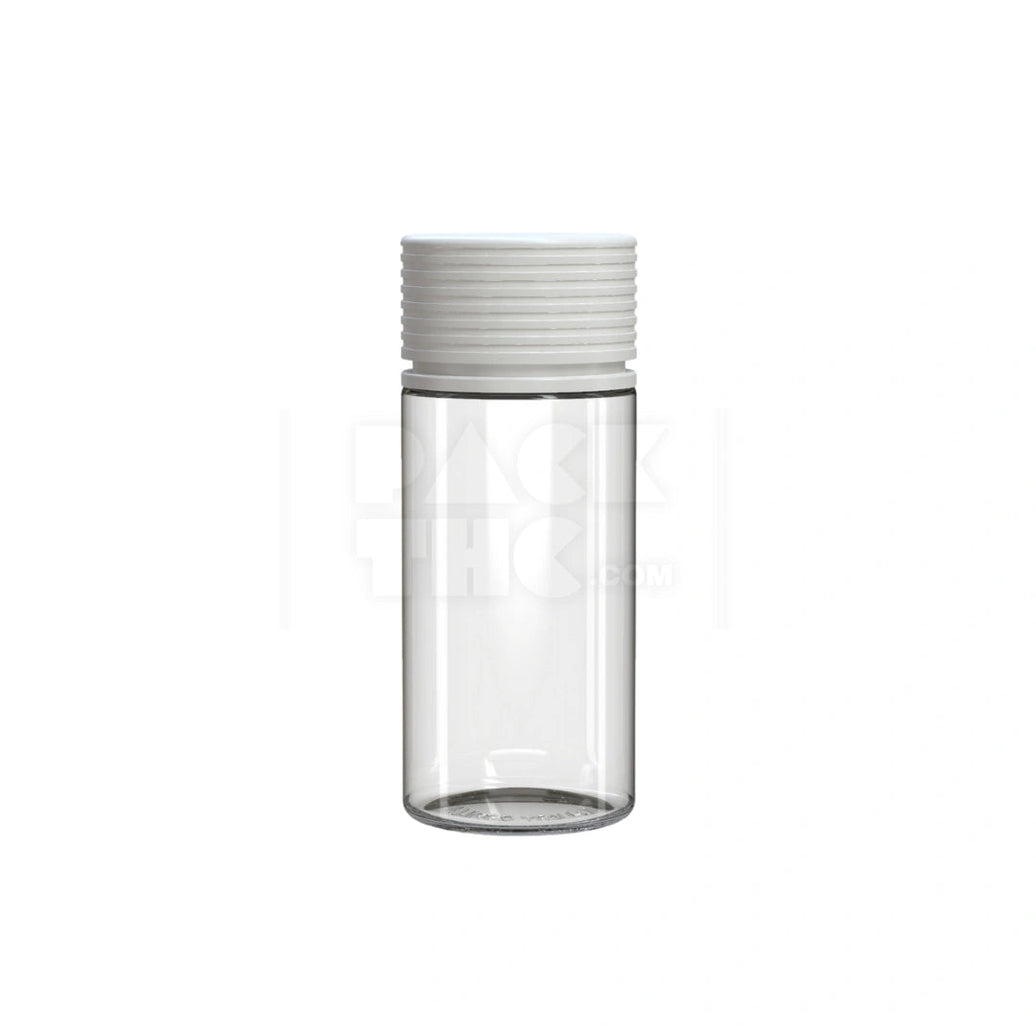 100ML SPIRAL CR BOTTLE WITH FRICTION FIT CLOSURE & TAMPER EVIDENT BREAK-OFF BAND (CLEAR NATURAL BOTTLE WITH OPAQUE WHITE CLOSURE) - (400 count) Pack THC