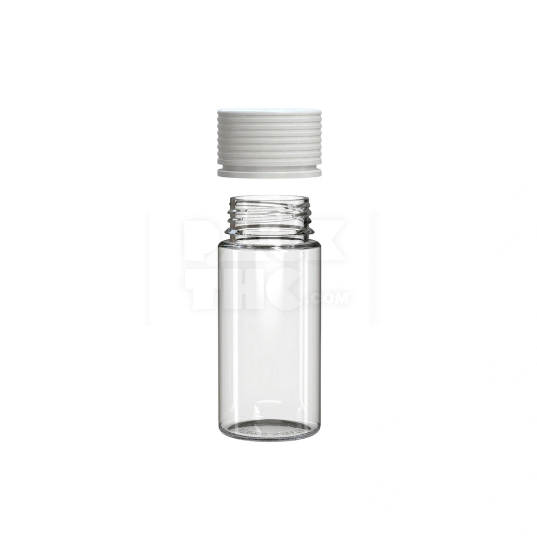 image 100ML SPIRAL CR BOTTLE WITH FRICTION FIT CLOSURE & TAMPER EVIDENT BREAK-OFF BAND (CLEAR NATURAL BOTTLE WITH OPAQUE WHITE CLOSURE) - (400 count) Pack THC