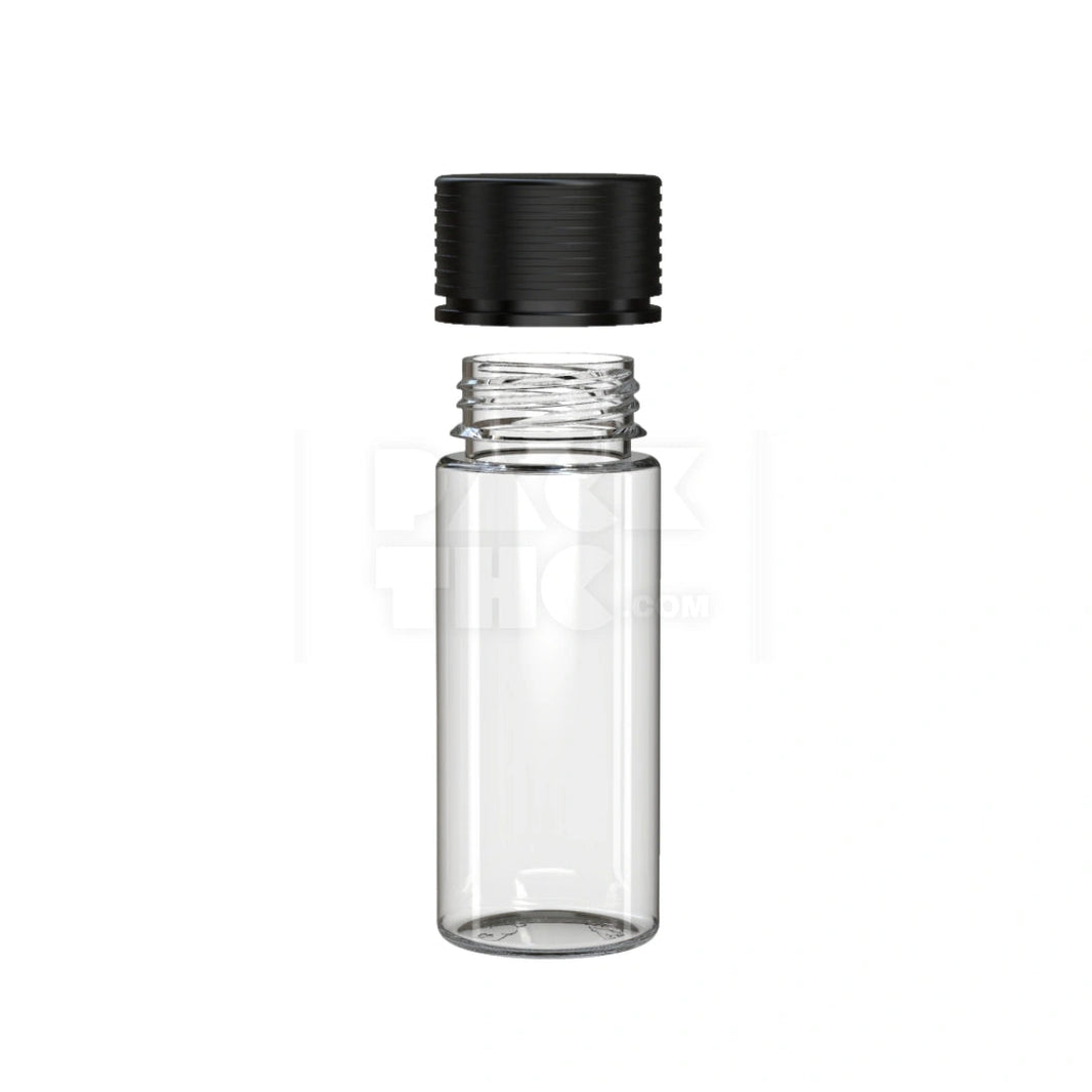 image 120ML SPIRAL CR BOTTLE WITH FRICTION FIT CLOSURE & TAMPER EVIDENT BREAK-OFF BAND (CLEAR NATURAL BOTTLE WITH OPAQUE BLACK CLOSURE) - (400 count) Pack THC