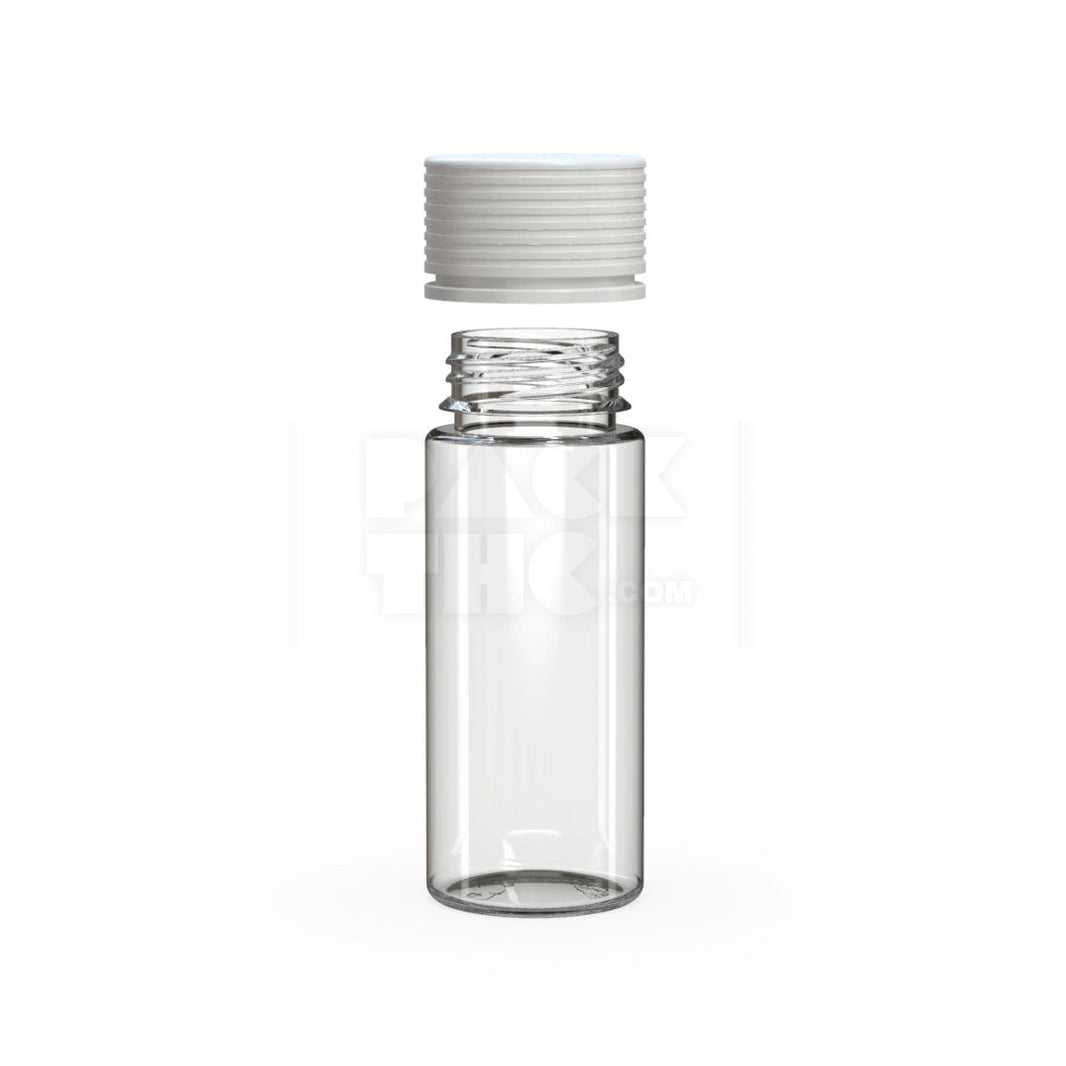 image 120ML SPIRAL CR BOTTLE WITH FRICTION FIT CLOSURE & TAMPER EVIDENT BREAK-OFF BAND (CLEAR NATURAL BOTTLE WITH OPAQUE WHITE CLOSURE) - (400 count) Pack THC