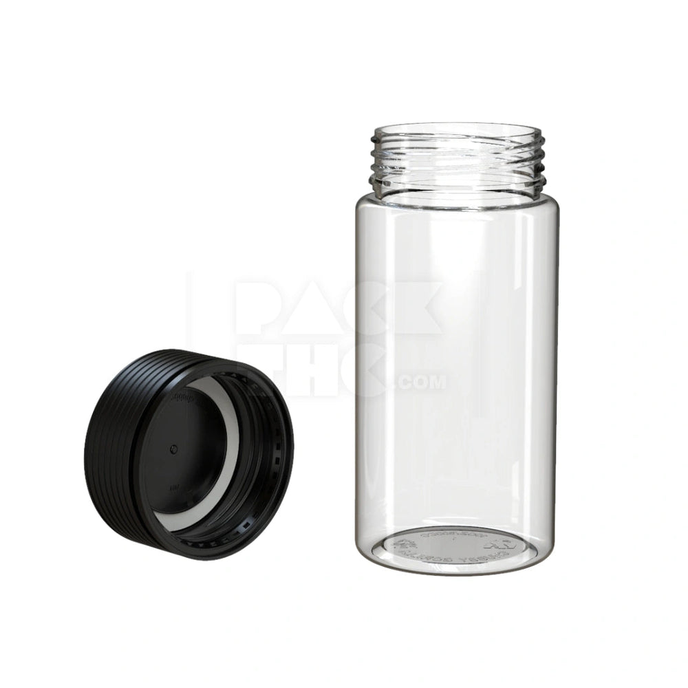 10OZ (300CC) SPIRAL WIDE MOUTH CONTAINER WITH INTEGRATED LINER & TAMPER EVIDENT BREAK-OFF BAND (CLEAR NATURAL CONTAINER WITH OPAQUE BLACK CLOSURE) - (120 count) Pack THC