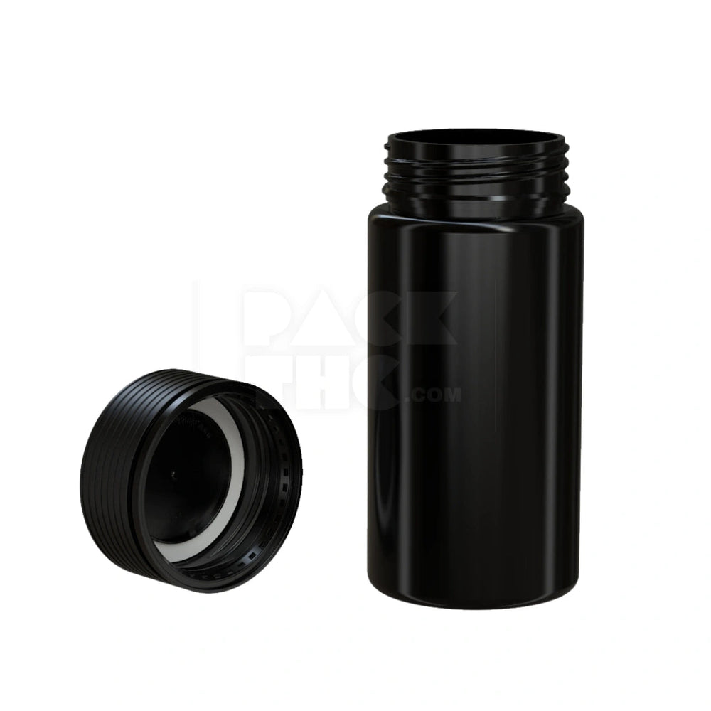 10OZ (300CC) SPIRAL WIDE MOUTH CONTAINER WITH INTEGRATED LINER & TAMPER EVIDENT BREAK-OFF BAND (OPAQUE BLACK CONTAINER WITH OPAQUE BLACK CLOSURE) - (120 count) Pack THC