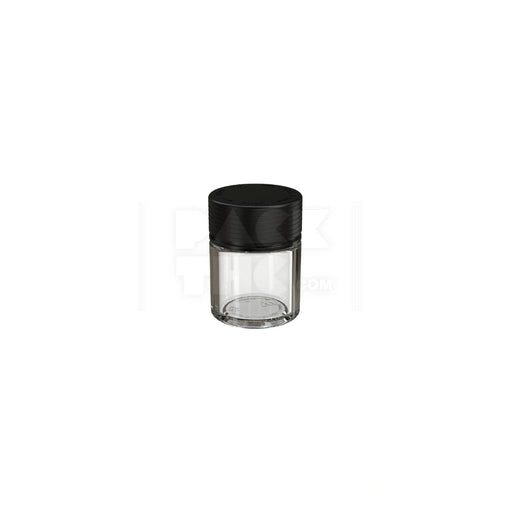 2OZ (60CC) SPIRAL THICK-WALL CR CONTAINER WITH INTEGRATED LINER & TAMPER EVIDENT BREAK-OFF BAND (CLEAR NATURAL CONTAINER WITH OPAQUE BLACK CLOSURE) - (150 count) Pack THC