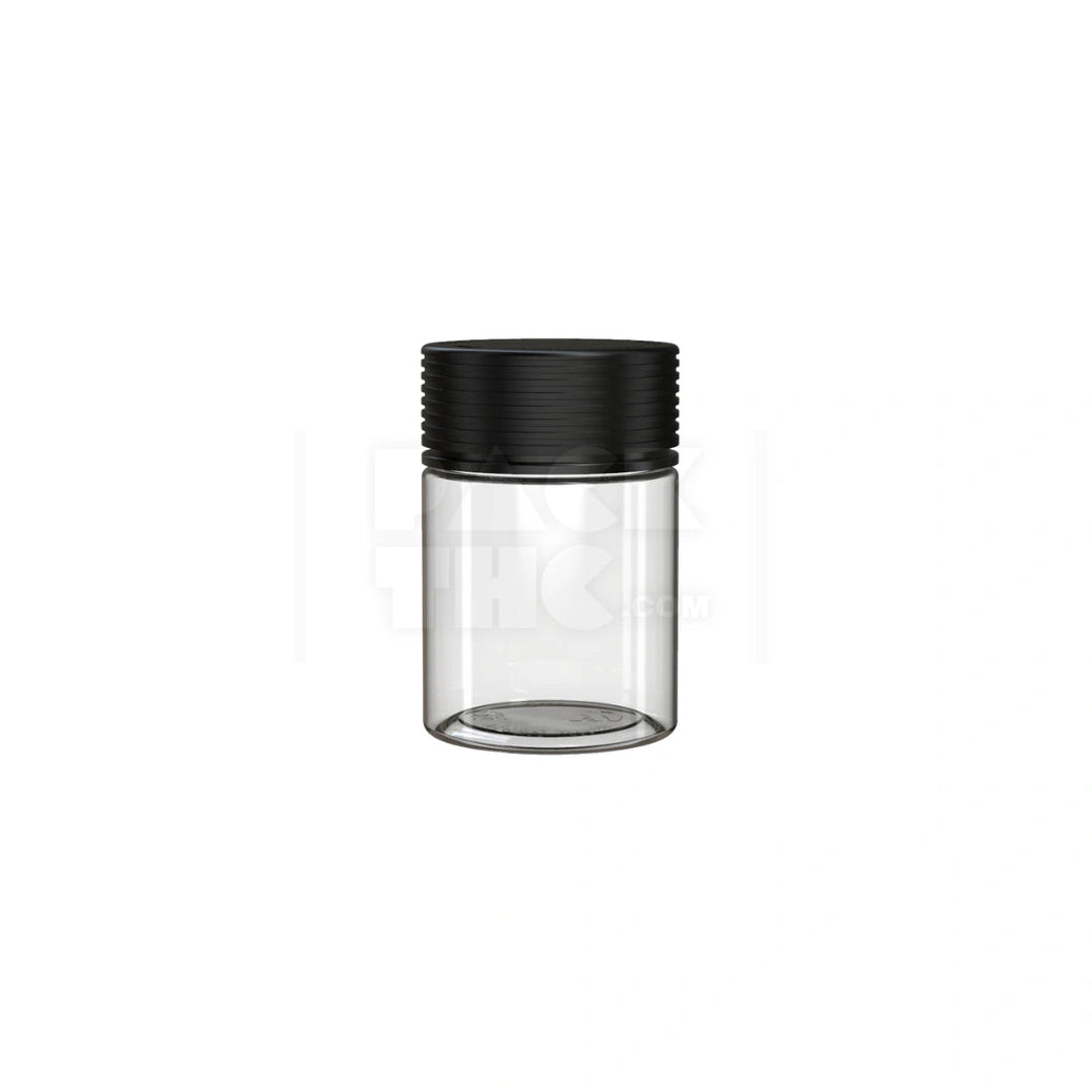 4OZ (120CC) SPIRAL CR CONTAINER WITH INTEGRATED LINER & TAMPER EVIDENT BREAK-OFF BAND (CLEAR NATURAL CONTAINER WITH OPAQUE BLACK CLOSURE) - (400 count) Pack THC