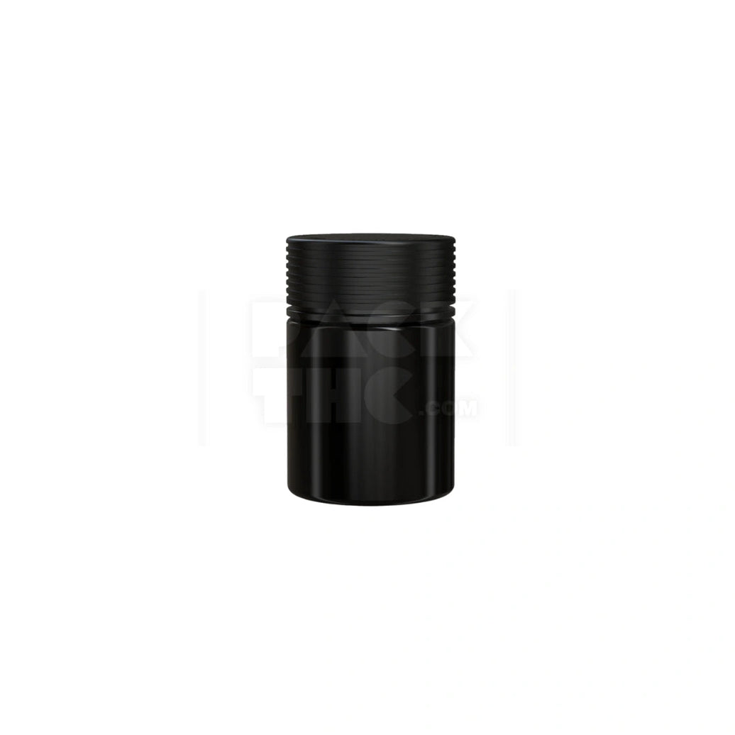 4OZ (120CC) SPIRAL CR CONTAINER WITH INTEGRATED LINER & TAMPER EVIDENT BREAK-OFF BAND (OPAQUE BLACK CONTAINER WITH OPAQUE BLACK CLOSURE) - (400 count) Pack THC