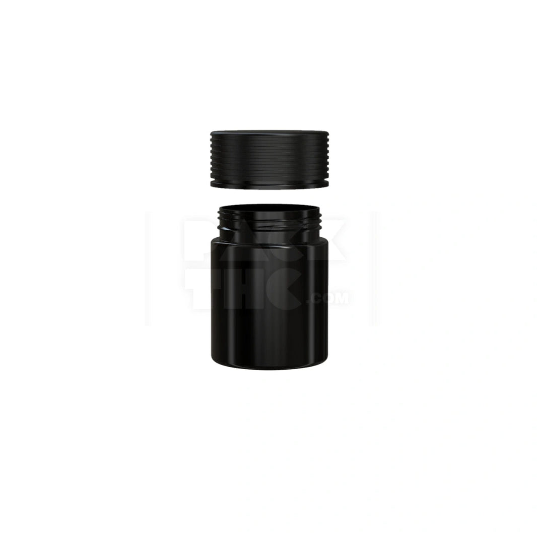 image 4OZ (120CC) SPIRAL CR CONTAINER WITH INTEGRATED LINER & TAMPER EVIDENT BREAK-OFF BAND (OPAQUE BLACK CONTAINER WITH OPAQUE BLACK CLOSURE) - (400 count) Pack THC