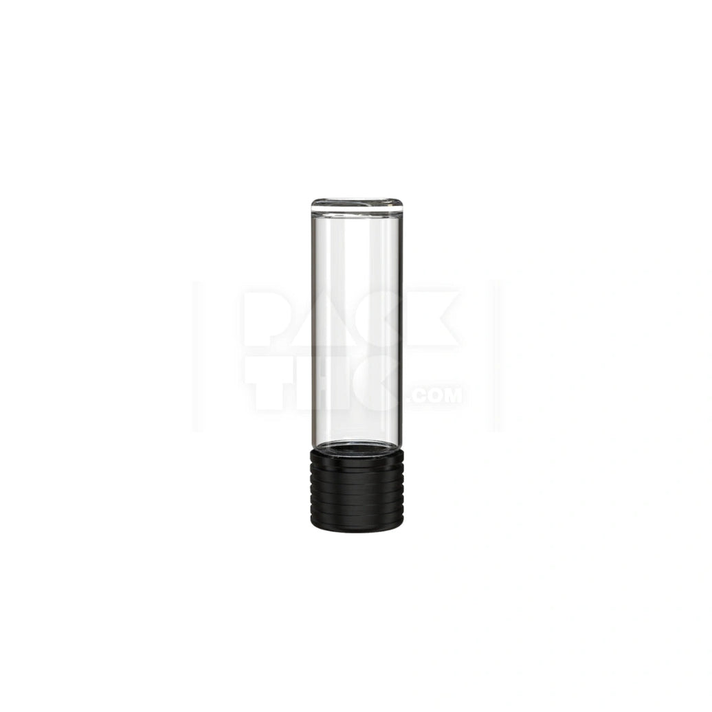 65MM SPIRAL CR CARTRIDGE CONTAINER, FLAT BOTTOM WITH 510-THREAD & TAMPER EVIDENT BREAK-OFF BAND (CLEAR NATURAL CONTAINER WITH OPAQUE BLACK CLOSURE) - (400 count) Pack THC