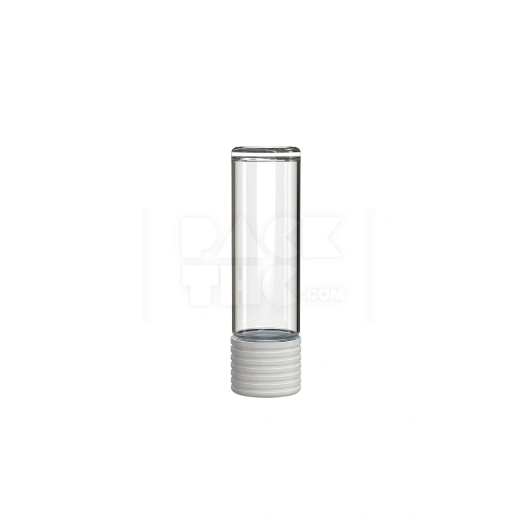 65MM SPIRAL CR CARTRIDGE CONTAINER, FLAT BOTTOM WITH 510-THREAD & TAMPER EVIDENT BREAK-OFF BAND (CLEAR NATURAL CONTAINER WITH OPAQUE WHITE CLOSURE) - (400 count) Pack THC