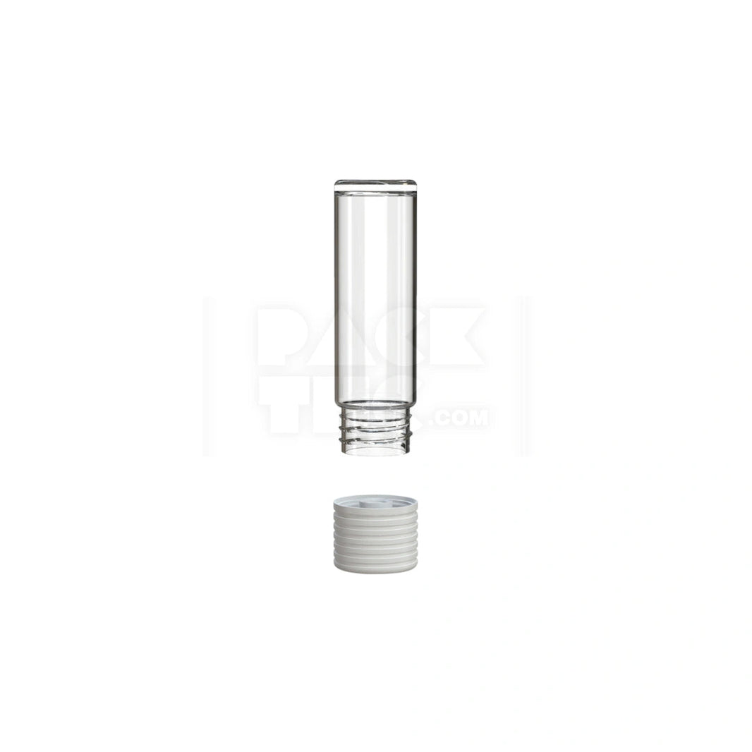 image 65MM SPIRAL CR CARTRIDGE CONTAINER, FLAT BOTTOM WITH 510-THREAD & TAMPER EVIDENT BREAK-OFF BAND (CLEAR NATURAL CONTAINER WITH OPAQUE WHITE CLOSURE) - (400 count) Pack THC