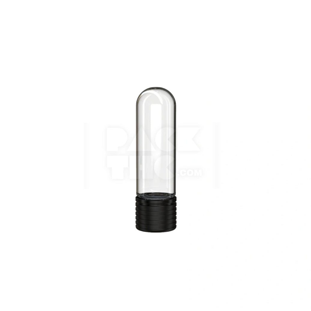65MM SPIRAL CR CARTRIDGE CONTAINER, ROUND TOP WITH 510-THREAD & TAMPER EVIDENT BREAK-OFF BAND (CLEAR NATURAL CONTAINER WITH OPAQUE BLACK CLOSURE) - (400 count) Pack THC
