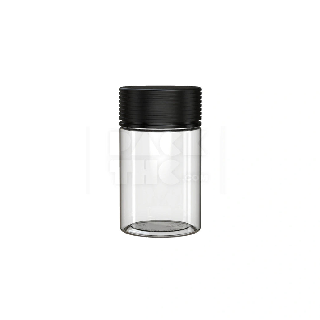 5OZ (150CC) SPIRAL CR CONTAINER WITH INTEGRATED LINER & TAMPER EVIDENT BREAK-OFF BAND (CLEAR NATURAL CONTAINER WITH OPAQUE BLACK CLOSURE) - (300 count) Pack THC