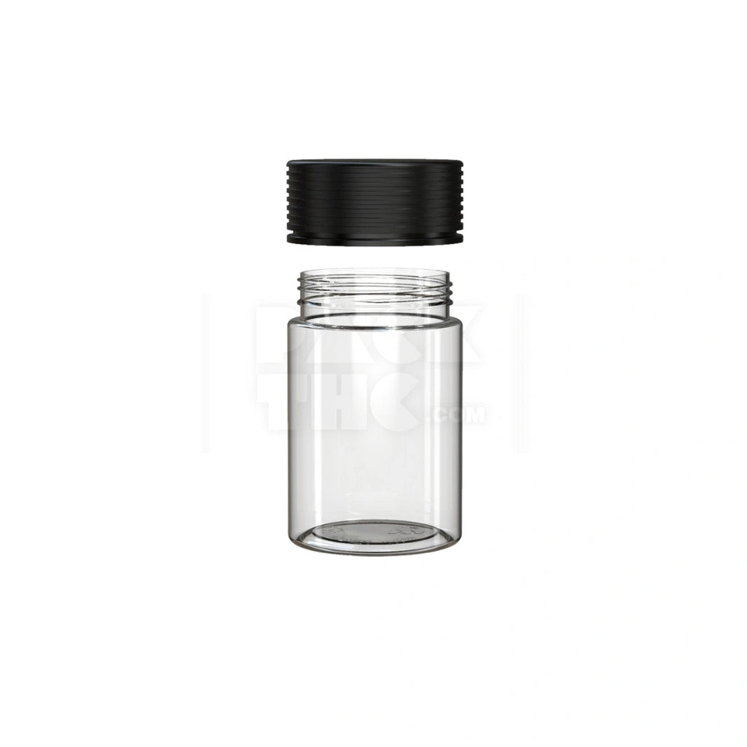 image 5OZ (150CC) SPIRAL CR CONTAINER WITH INTEGRATED LINER & TAMPER EVIDENT BREAK-OFF BAND (CLEAR NATURAL CONTAINER WITH OPAQUE BLACK CLOSURE) - (300 count) Pack THC
