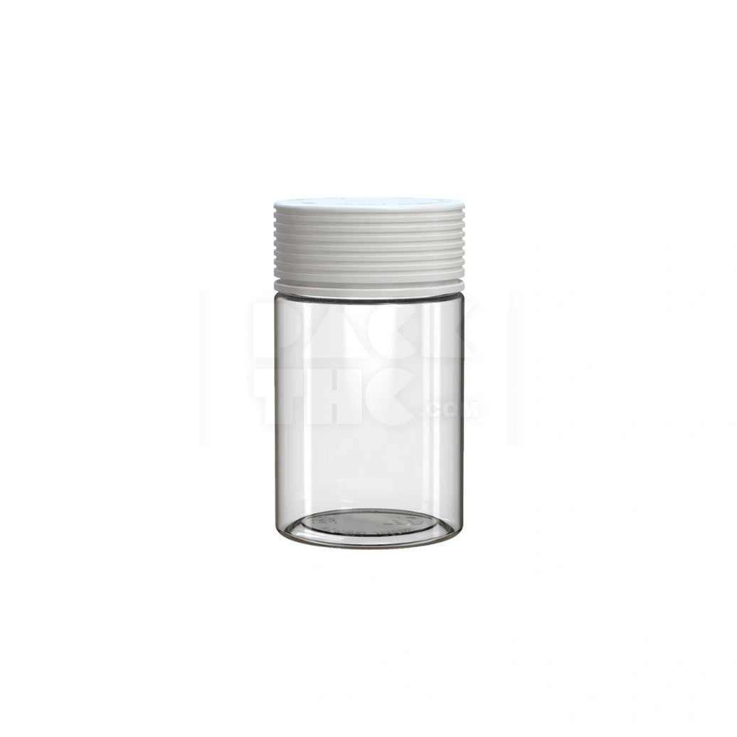5OZ (150CC) SPIRAL CR CONTAINER WITH INTEGRATED LINER & TAMPER EVIDENT BREAK-OFF BAND (CLEAR NATURAL CONTAINER WITH OPAQUE WHITE CLOSURE) - (300 count) Pack THC