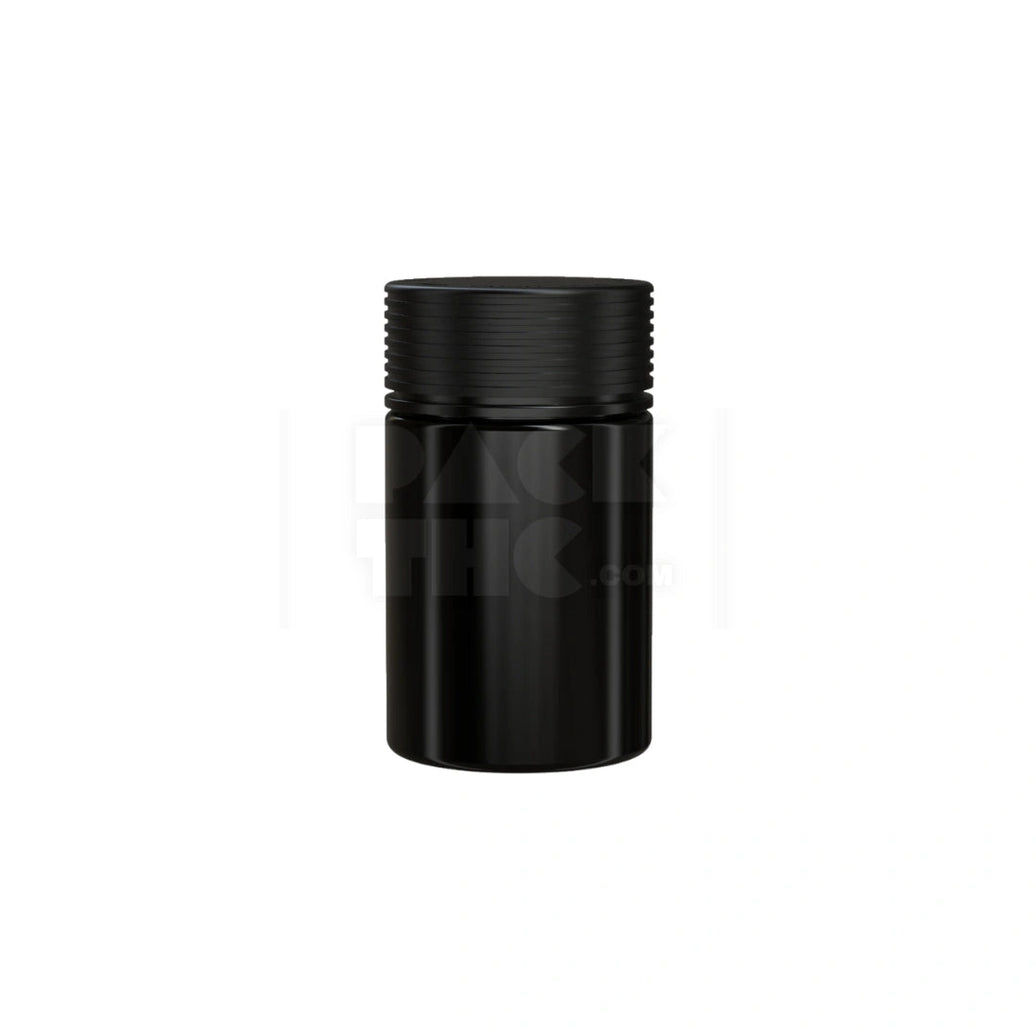 5OZ (150CC) SPIRAL CR CONTAINER WITH INTEGRATED LINER & TAMPER EVIDENT BREAK-OFF BAND (OPAQUE BLACK CONTAINER WITH OPAQUE BLACK CLOSURE) - (300 count) Pack THC