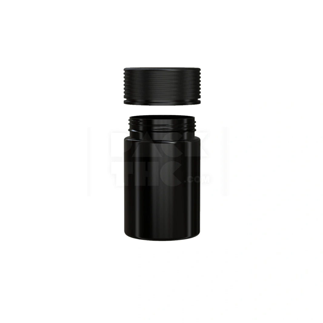 image 5OZ (150CC) SPIRAL CR CONTAINER WITH INTEGRATED LINER & TAMPER EVIDENT BREAK-OFF BAND (OPAQUE BLACK CONTAINER WITH OPAQUE BLACK CLOSURE) - (300 count) Pack THC