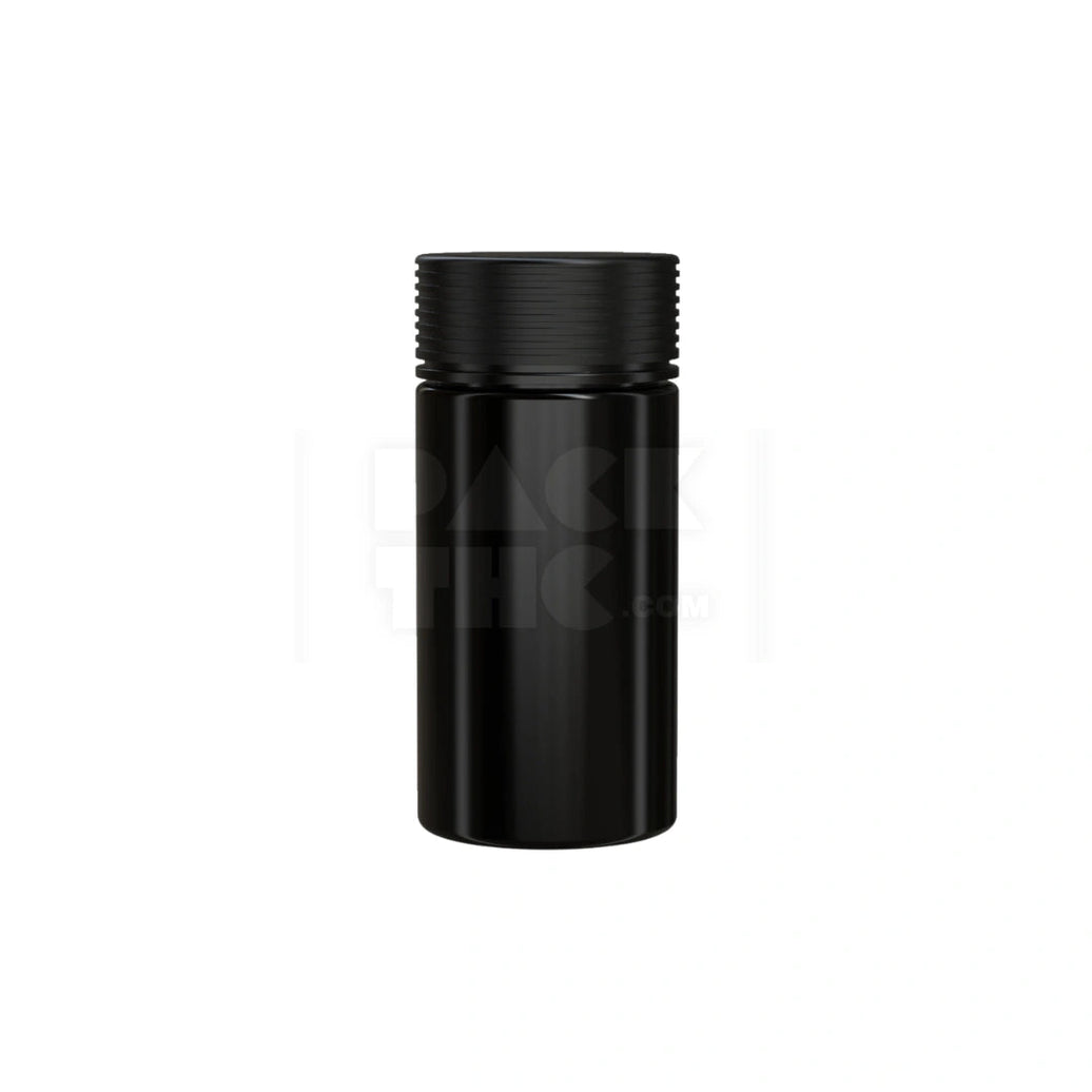 6OZ (180CC) SPIRAL CR CONTAINER WITH INTEGRATED LINER & TAMPER EVIDENT BREAK-OFF BAND (OPAQUE BLACK CONTAINER WITH OPAQUE BLACK CLOSURE) - (300 count) Pack THC