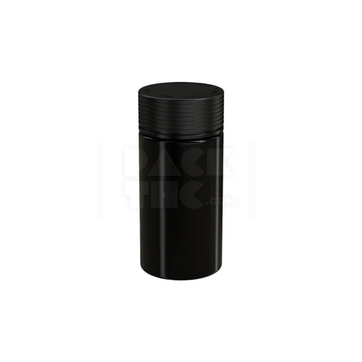 6OZ (180CC) SPIRAL CR CONTAINER WITH INTEGRATED LINER & TAMPER EVIDENT BREAK-OFF BAND (OPAQUE BLACK CONTAINER WITH OPAQUE BLACK CLOSURE) - (300 count) Pack THC