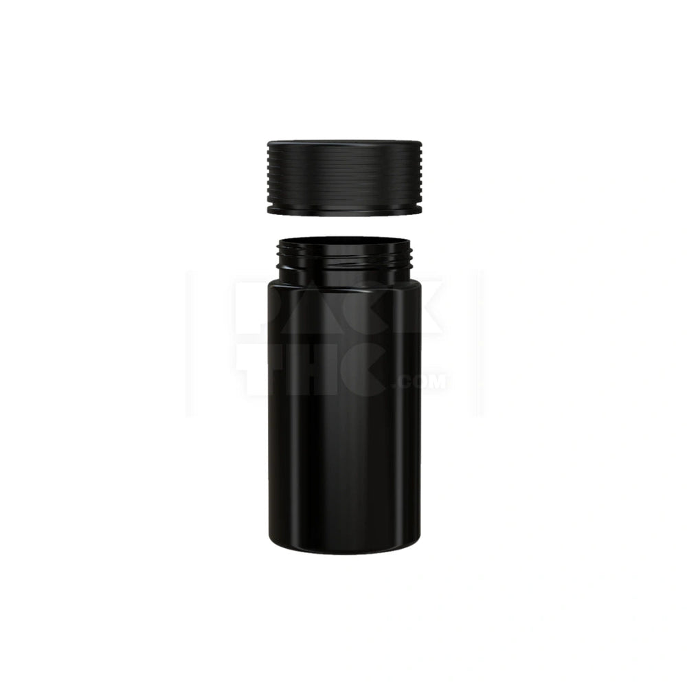 6OZ (180CC) SPIRAL CR CONTAINER WITH INTEGRATED LINER & TAMPER EVIDENT BREAK-OFF BAND (OPAQUE BLACK CONTAINER WITH OPAQUE BLACK CLOSURE) - (300 count) Pack THC
