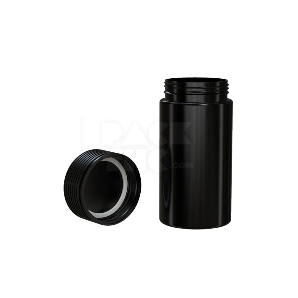 6OZ (180CC) SPIRAL CR CONTAINER WITH INTEGRATED LINER & TAMPER EVIDENT BREAK-OFF BAND (OPAQUE BLACK CONTAINER WITH OPAQUE BLACK CLOSURE) - (300 count) Pack THC