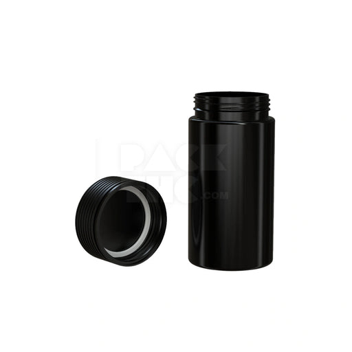 6OZ (180CC) SPIRAL CR CONTAINER WITH INTEGRATED LINER & TAMPER EVIDENT BREAK-OFF BAND (OPAQUE BLACK CONTAINER WITH OPAQUE BLACK CLOSURE) - (300 count) Pack THC