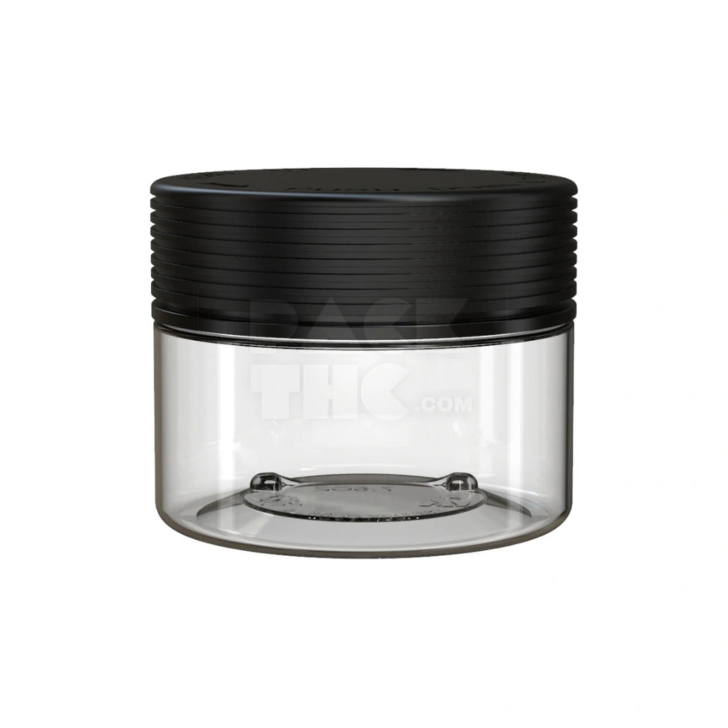 7.5OZ (220CC) SPIRAL CR XL CONTAINER WITH INTEGRATED LINER & TAMPER EVIDENT BREAK-OFF BAND (CLEAR NATURAL CONTAINER WITH OPAQUE BLACK CLOSURE) - (100 count) Pack THC