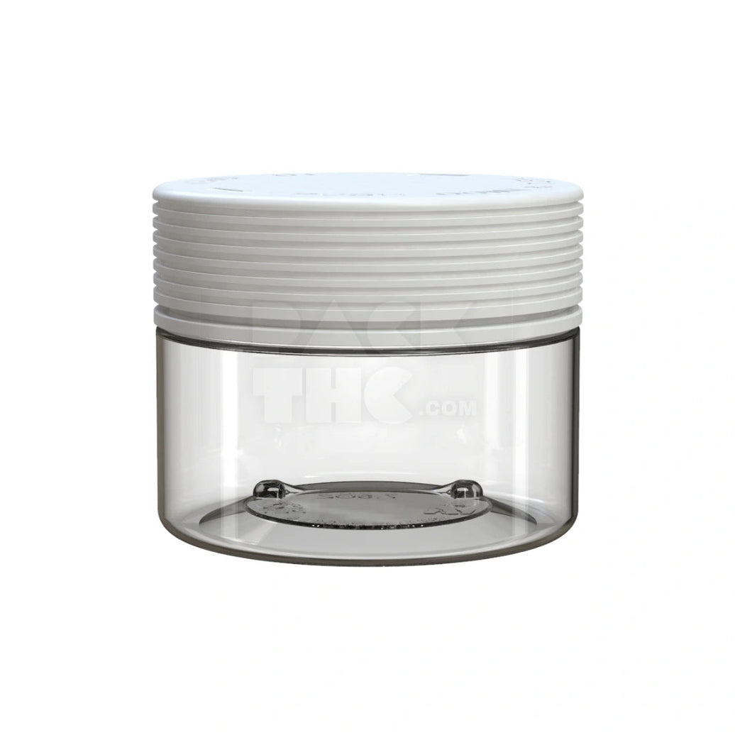 7.5OZ (220CC) SPIRAL CR XL CONTAINER WITH INTEGRATED LINER & TAMPER EVIDENT BREAK-OFF BAND (CLEAR NATURAL CONTAINER WITH OPAQUE WHITE CLOSURE) - (100 count) Pack THC