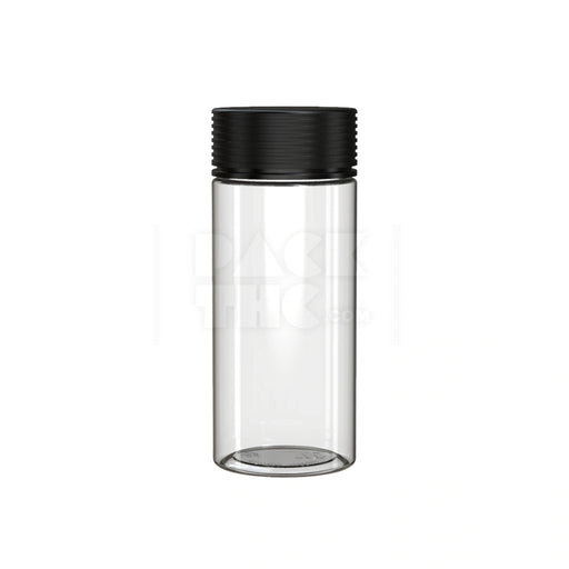 8OZ (240CC) SPIRAL CR CONTAINER WITH INTEGRATED LINER & TAMPER EVIDENT BREAK-OFF BAND (CLEAR NATURAL CONTAINER WITH OPAQUE BLACK CLOSURE) - (200 count) Pack THC