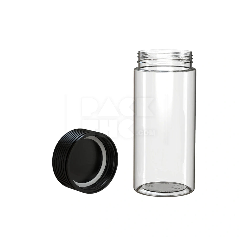8OZ (240CC) SPIRAL CR CONTAINER WITH INTEGRATED LINER & TAMPER EVIDENT BREAK-OFF BAND (CLEAR NATURAL CONTAINER WITH OPAQUE BLACK CLOSURE) - (200 count) Pack THC