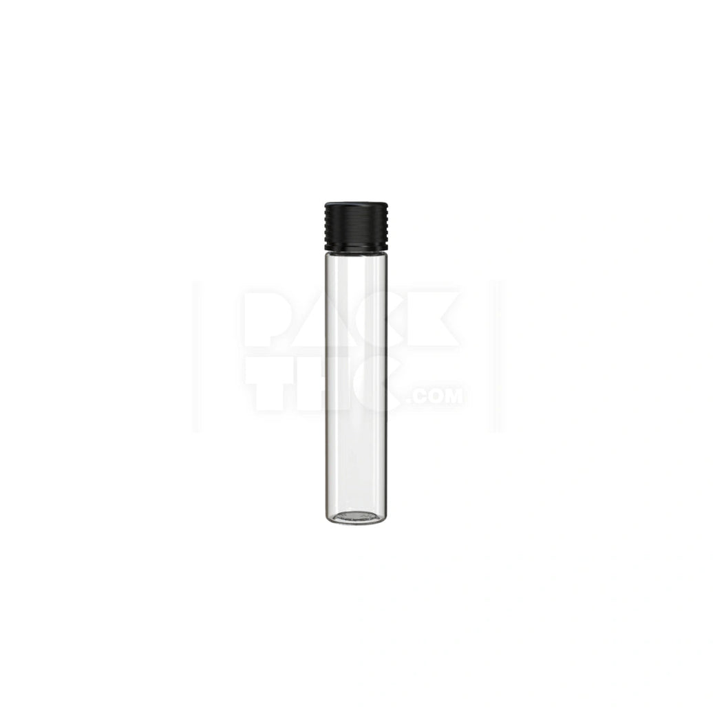 115MM SPIRAL CR TUBE WITH INTEGRATED LINER & TAMPER EVIDENT BREAK-OFF BAND (CLEAR NATURAL TUBE WITH OPAQUE BLACK CLOSURE) - (200 count) Pack THC